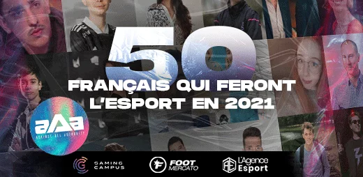 Photos du logo des 50 français qui feront l'esport en 2021 avec des photos de plusieurs lauréats