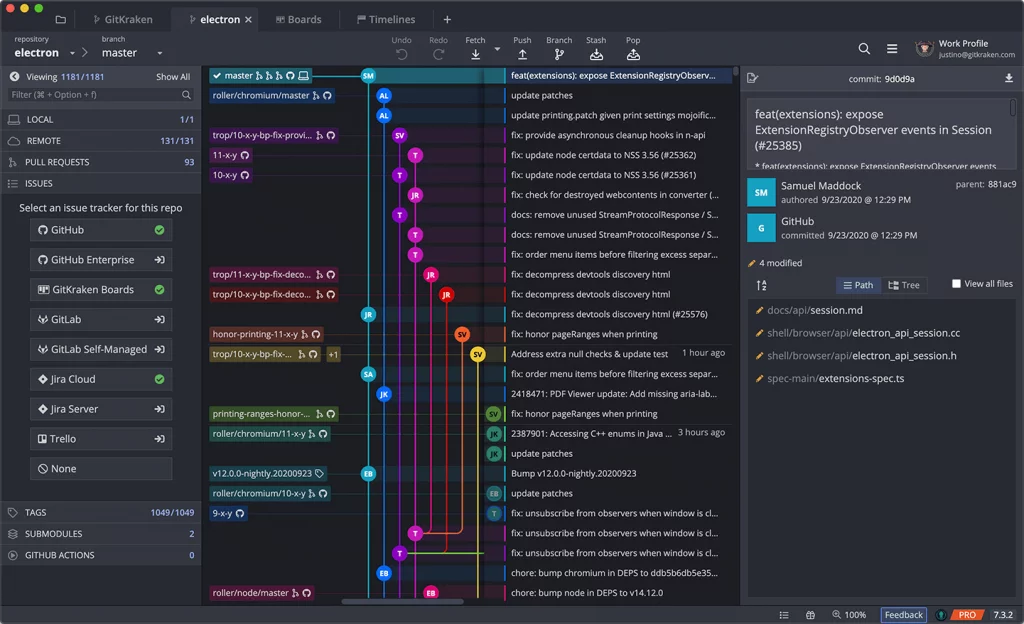 Capture d'écran du contrôleur de version GIT